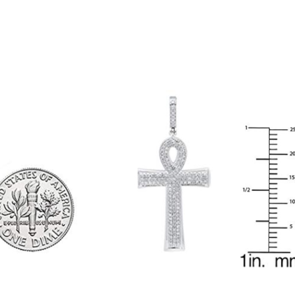 14K Gold Round Diamond Ladies Ankh Cross Pendant - Picture 4 of 4